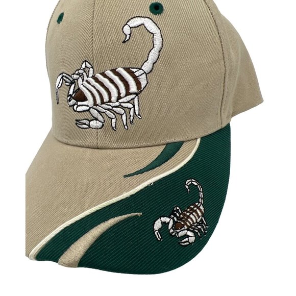 Scorpion Logo Hat / Cap Ninety Six Head Wear Tan Green Adjustable - Picture 2 of 6